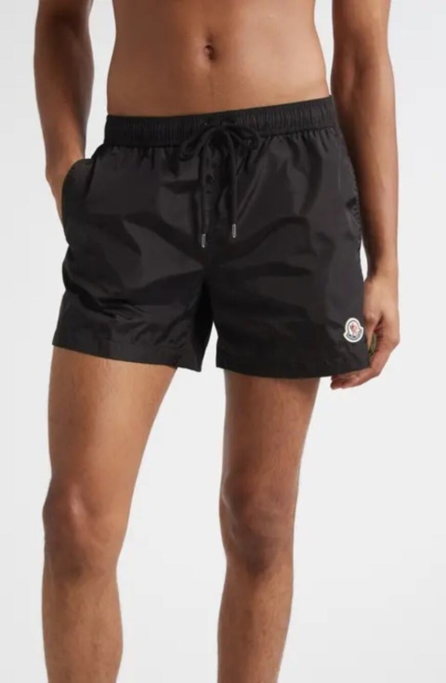 Moncler Logo Patch Black Swim Trunks Lined Interior 5” Inseam Summer Beach
